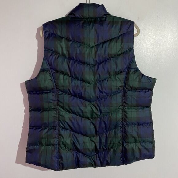 Lands End Vest Womens XL Green Quilted Down Tartan Plaid Outdoors Granola Girl - Picture 2 of 11